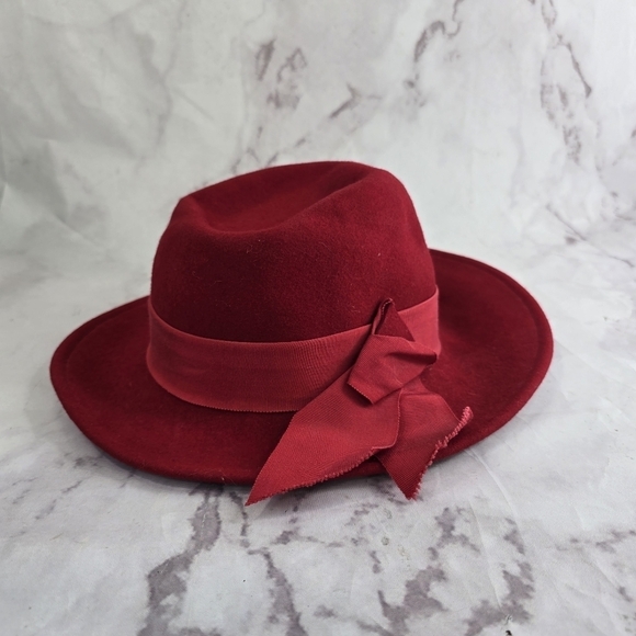 Sonnie San Francisco Hat Red Women Small Wool Wide Brim Fedora Packable Ribbon - Picture 1 of 8